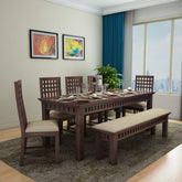 Amer Solid Sheesham Wood 8 Seater Dining Set With Bench (With Cushion, Walnut Finish)